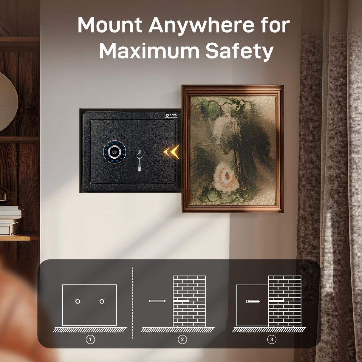 ADIMO Biometric Safe Box, 1.2 CuFt Home Safe with Biometric Fingerprint & Touchscreen, Fireproof Safe Box w/Removable Shelf & Alarm System, Money Safe for Documents& Valuables Home Office Hotel ADIMO