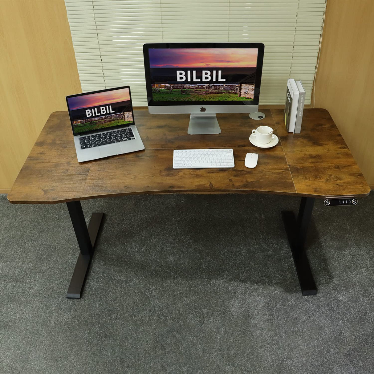 bilbil Dual Motor Electric Standing Desk, 63 x 30 Inch Height Adjustable Sit Stand Table with Splice Board, Stand up Home Office Desk, Black bilbil