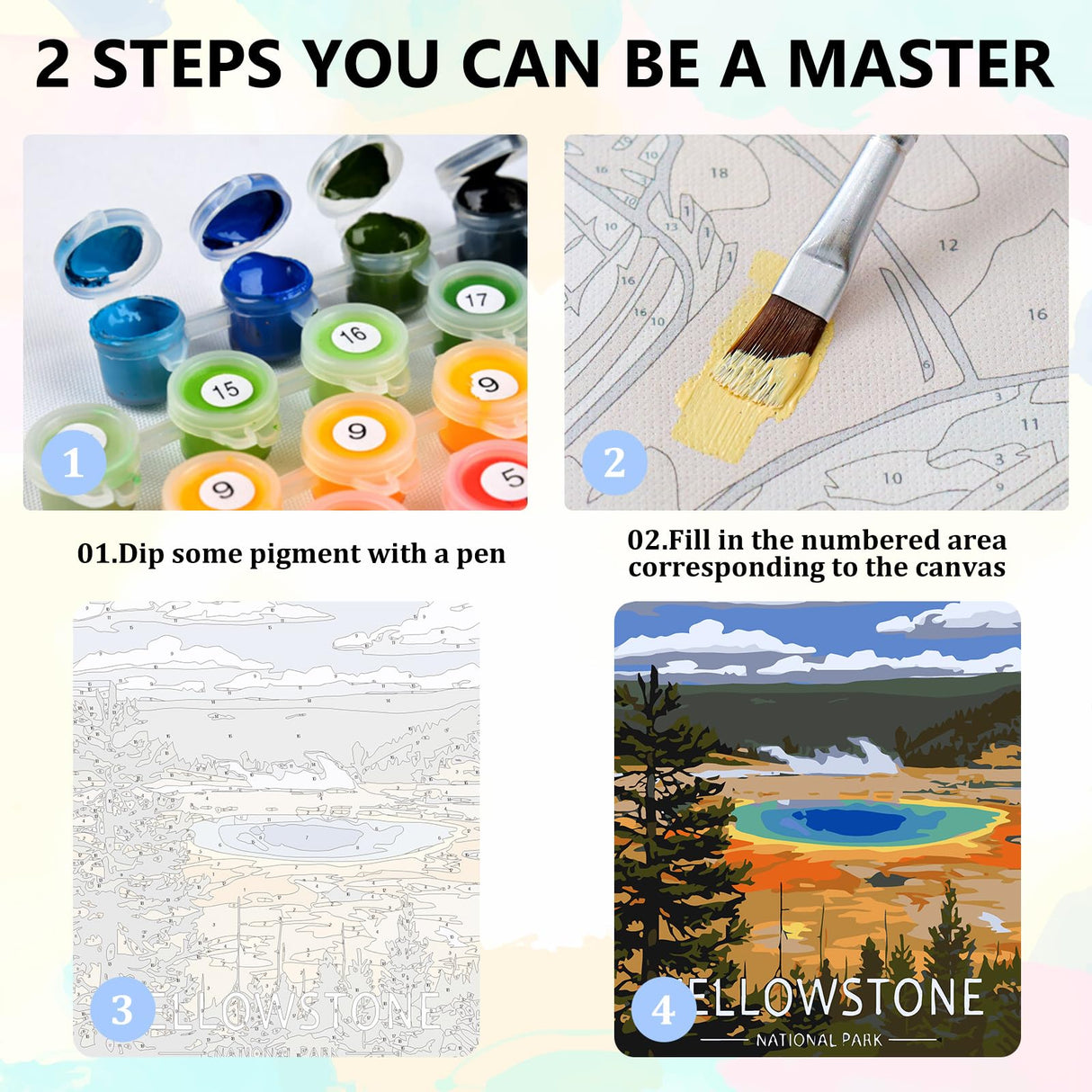 Aestalrcus 4 Pack Framed Paint by Numbers Kit for Adults, National Park Adult Paint by Number Kits, Landscape DIY Acrylic Oil Painting by Numbers for Adults for Gift Home Decor 8x12 inch Aestalrcus