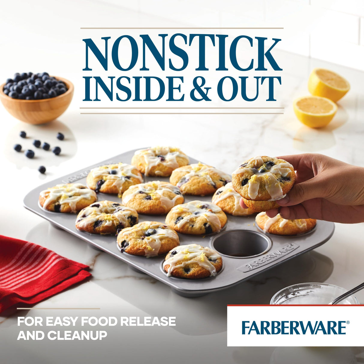 Farberware Nonstick Bakeware 12-Cup Muffin Tin / Nonstick 12-Cup Cupcake Tin - 12 Cup, Gray Farberware