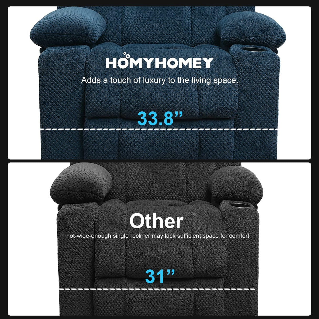 HOMYHOMEY Power Lift Recliner Chair for Living Room Elderly with Massage Recliners Footrest Cup Holder Oversized Electric Heated Reclining Single Sofa Chairs Storage (Cyan) HOMYHOMEY