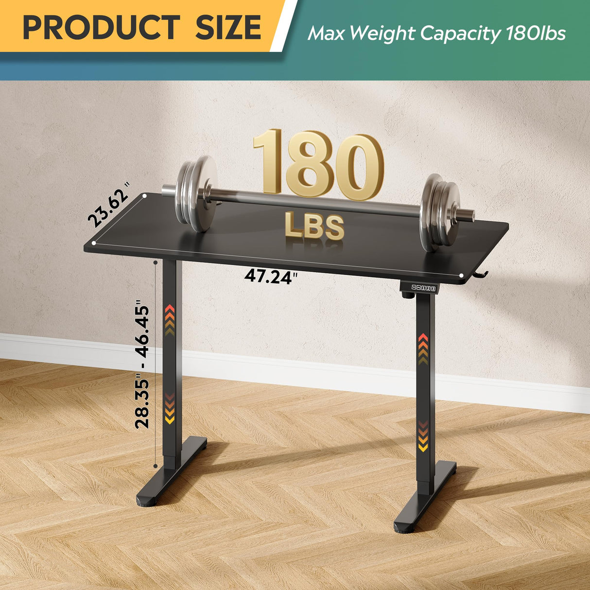 DEVAISE 48 X 24 Inches Electric Standing Desk,Height Adjustable Stand up Desk for Home Office, Ergonomic Sit to Stand Desk with Phone Holder,Black DEVAISE