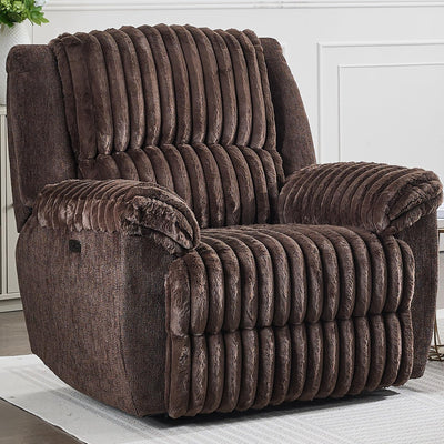 Oversized Power Recliner Chair, Extra Large Recliner Chairs for Adults, Faux Fur Electric Recliner for Living Room, Includes USB Port,Lumbar Support, 26" Seat Width,Brown