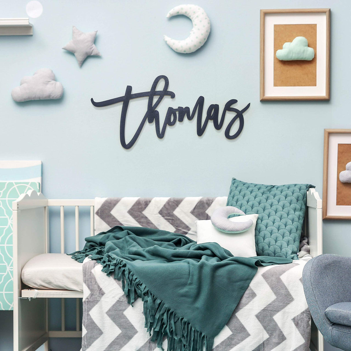 Personalized Wood Fiberboard Painted Name Sign 12", 17", 23", 35" Wide Options Custom Baby Name Sign for Nursery Décor Personalized Gift Land