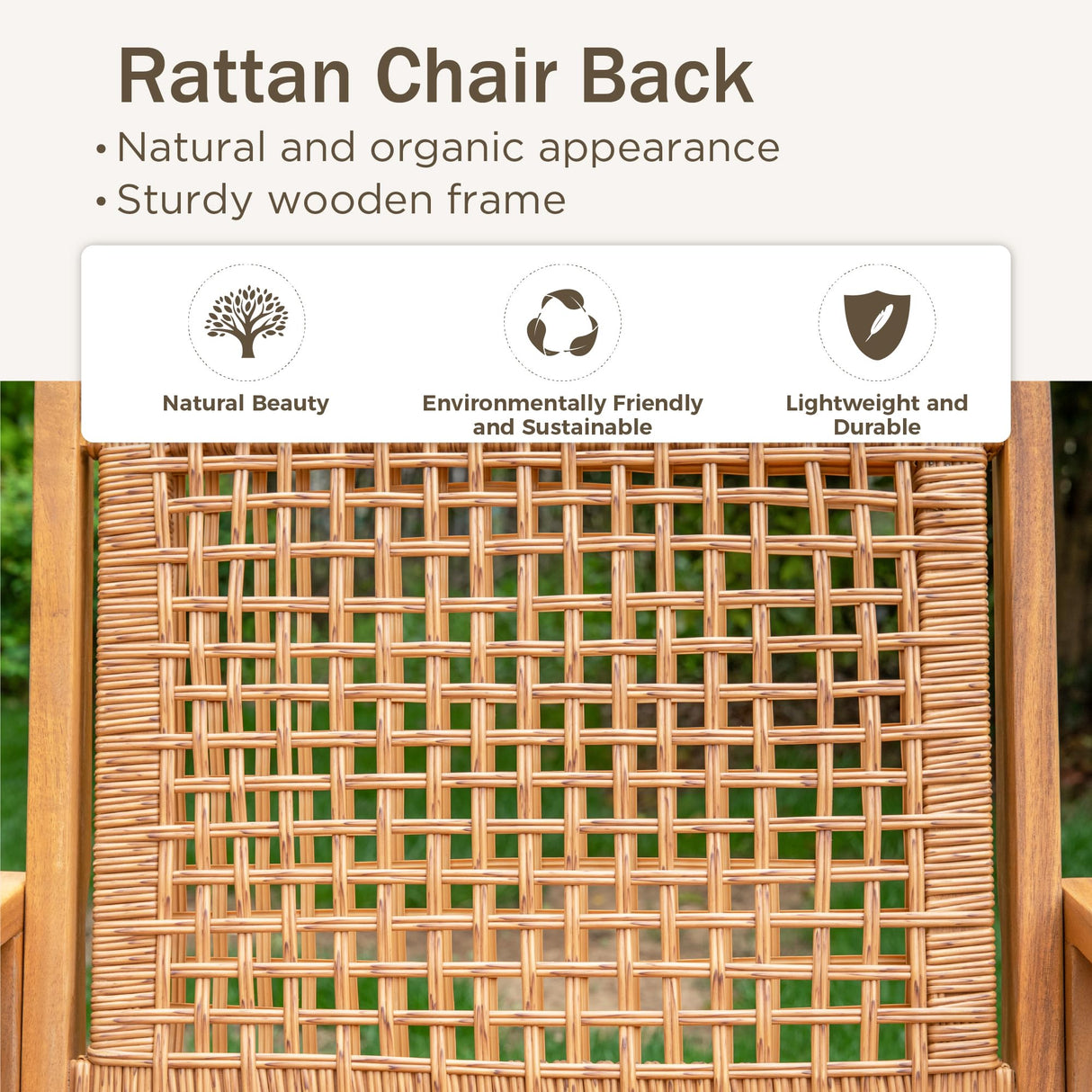 PHI VILLA Outdoor Acacia Wood Dining Chairs Set of 6, Armchairs with Strong Wicker Back & Seat, Farmhouse Style Teak Patio Deck Yard Balcony Garden Furniture PHI VILLA