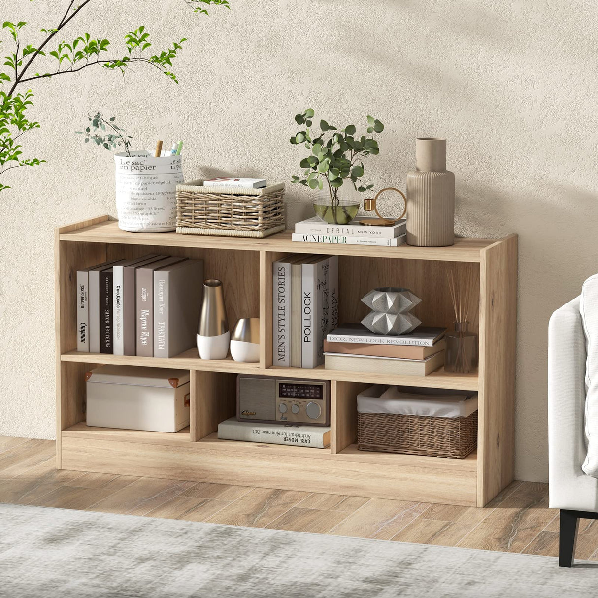 IFANNY 5 Cube Bookcase, 2 Tier Bookshelf Organizer w/Open Compartments, Horizontal Wood Bookshelves & Bookcases with Storage, Modern Book Shelf for Bedroom, Living Room, Play Room (Natural) Generic