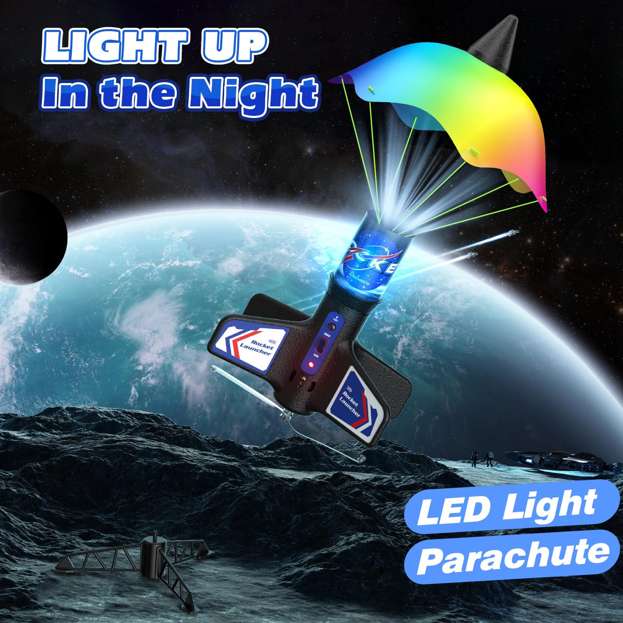 Demolike Rocket Launcher for Kids Automatic Launch 200 Feet Air Rocket Toy for Boy 10 Years Old Air Rocket with Safety Parachute and LED Outdoor Rocket Kits Toys Gifts for Kids Age 5 6 7 8 9 10 11 12 Demolike