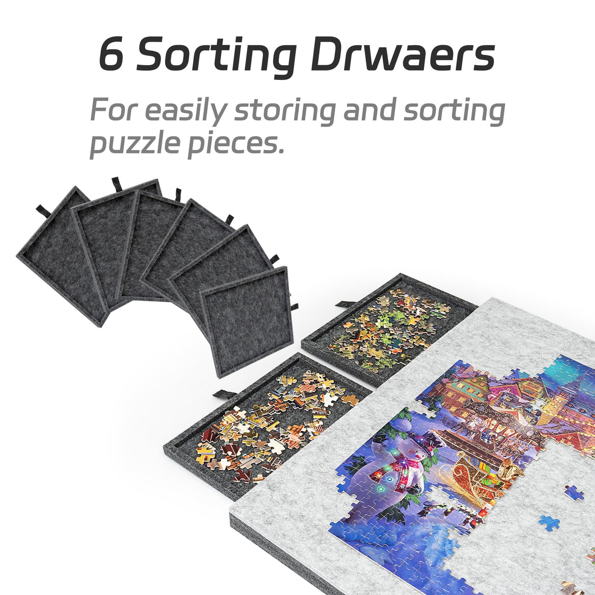 Lavievert 2-in-1 Reversible Puzzle Board with 6 Drawers & Cover Mat, Lightweight Double-Sided Felt Puzzle Plateau for Adults & Kids, Portable Jigsaw Puzzle Table for Games Up to 1500 Pieces LAVIEVERT
