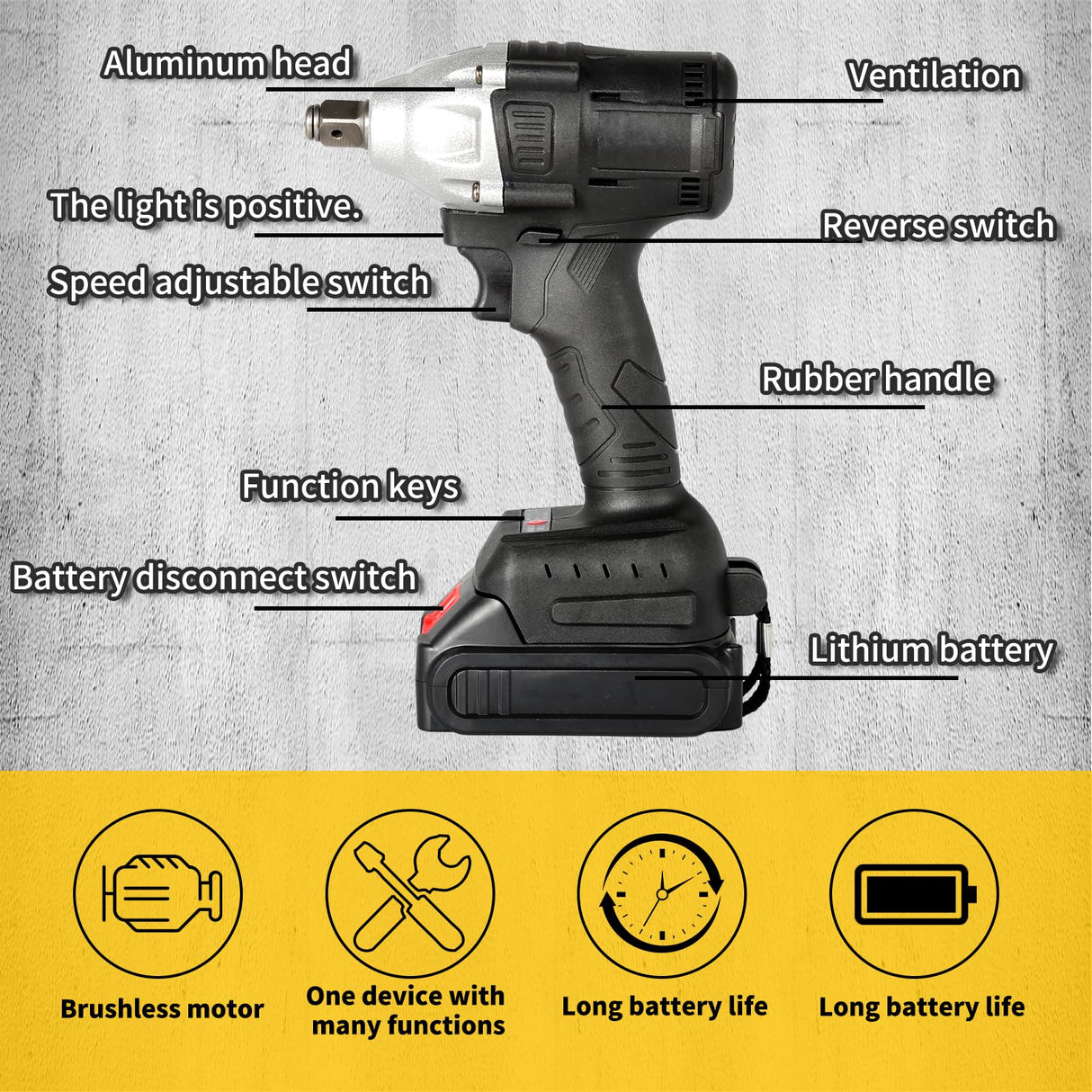 Jadeshay 21V Cordless Impact Wrench, Brushless Motor Electric Screwdriver with 300N·m Torque, Rechargeable Drill Driver, Black Jadeshay