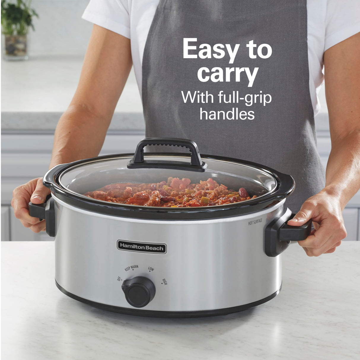 Hamilton Beach 6-Quart Slow Cooker with 3 Cooking Settings, Dishwasher-Safe Stoneware Crock & Glass Lid, Silver (33665G) Hamilton Beach