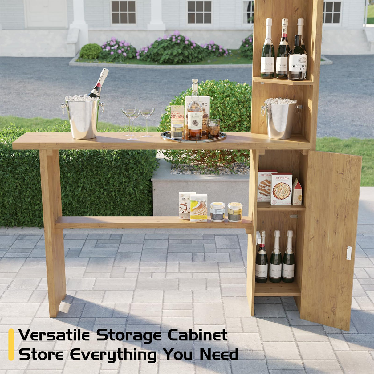 AMERLIFE 13x15 Hardtop Gazebo, Spruce Wood Gazebo with Storage Bar Counter, Outdoor Pavilion with Double Iron Roof, for Patio, Lawns, Garage, Black + Natural Wood AMERLIFE