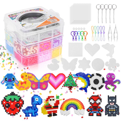 Fuse Beads Kit for Kids: 10000PC Melty Beads Set, 5MM Iron Melting Beads Craft Kit with 8 Pegboards,5 Ironing Paper and Accessories, Arts and Crafts Set Toys Gifts for Boys Girls Christmas Birthday