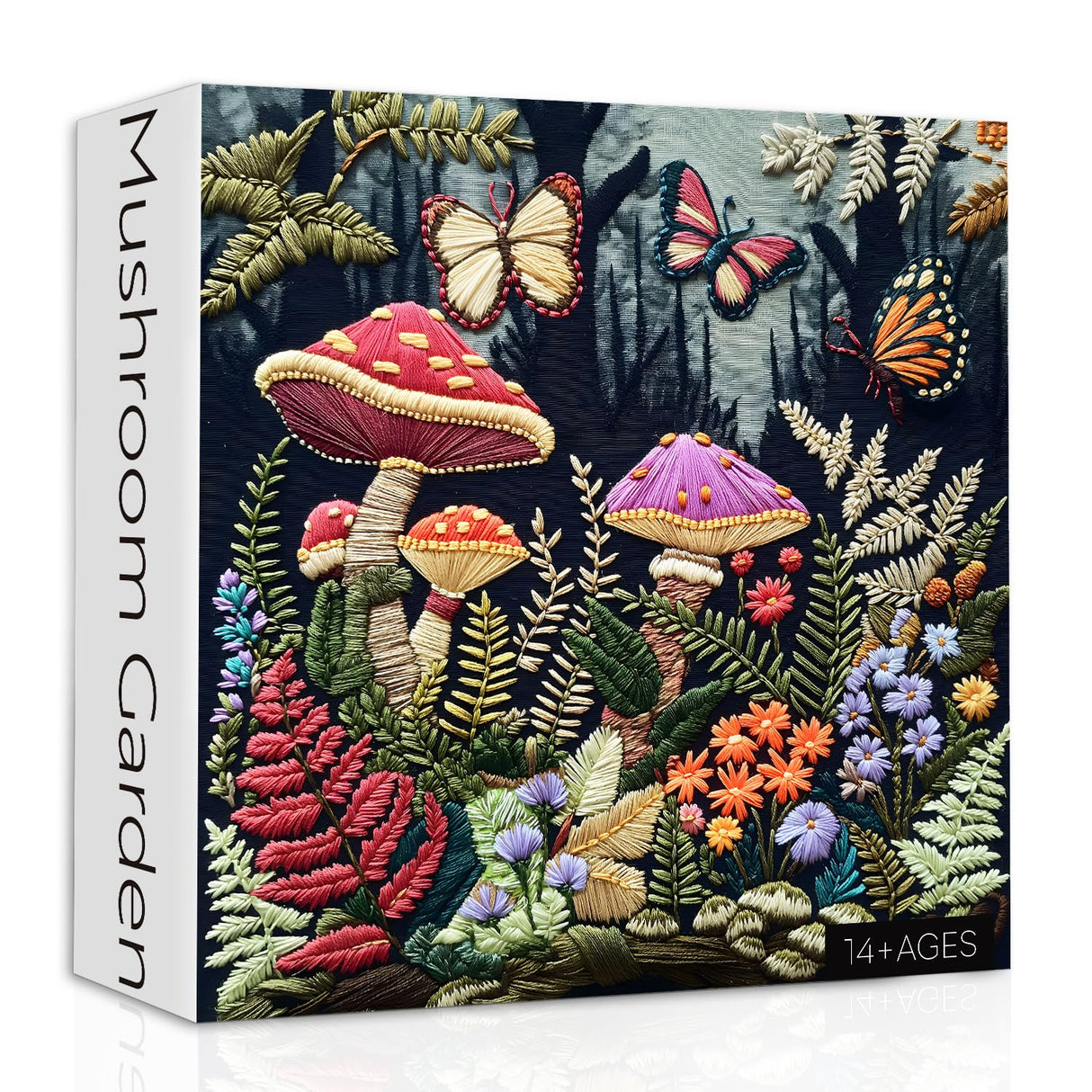 Mushroom Garden Puzzles for Adults 1000 Pieces, Forest Mushroom Butterfly Jigsaw Puzzles, Flowers Nature Plant Embroidery Puzzle as Home Decor PPuzzling