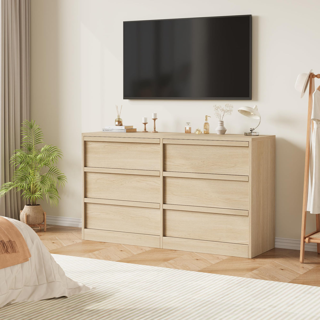 GAOMON 6 Drawer Dresser for Bedroom, Wooden Double Dresser Organizer with Storage Freestanding, Modern Chest of Drawers for Bedroom, Living Room, Nursery - Natural GAOMON