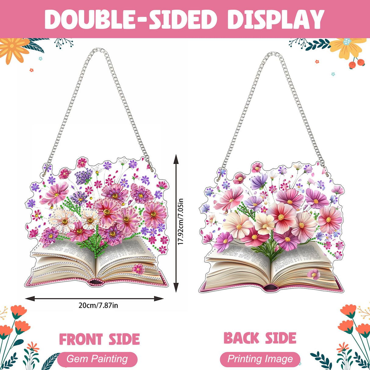 NAIMOER Diamond Art Hanging Kits for Adults, Book Flower Diamond Art Suncatchers, 5D Special Shape Fall Diamond Painting Pendant Window Ornament Gifts for Home Garden Door Wall Decor NAIMOER