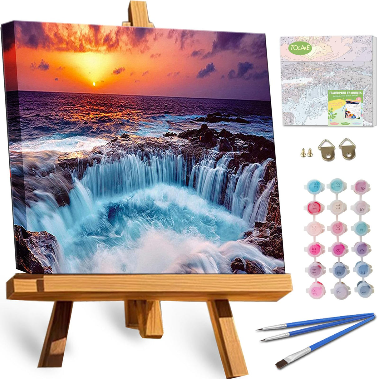 TOCARE Framed Paint by Numbers Kit for Adults Beginners, 12x12inch Niagara Falls Paint by Number with Frame,Easy Nature Waterfalls Paint by Numbers Framed Canvas (Without Easel) TOCARE