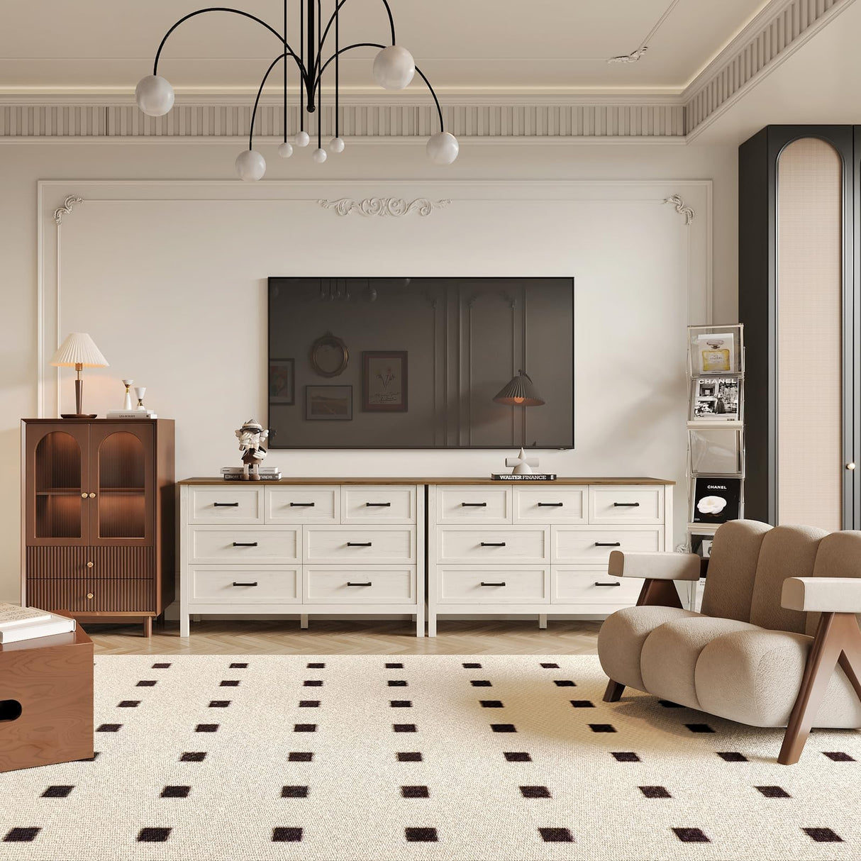 BAZELOR Farmhouse 7 Drawers Dresser for Bedroom, Modern Dresser with Metal Handle, Natural Texture, Wood Rustic Chest of Drawers for Bedroom,Living Room,Hallway and Entryway, Antique White BAZELOR