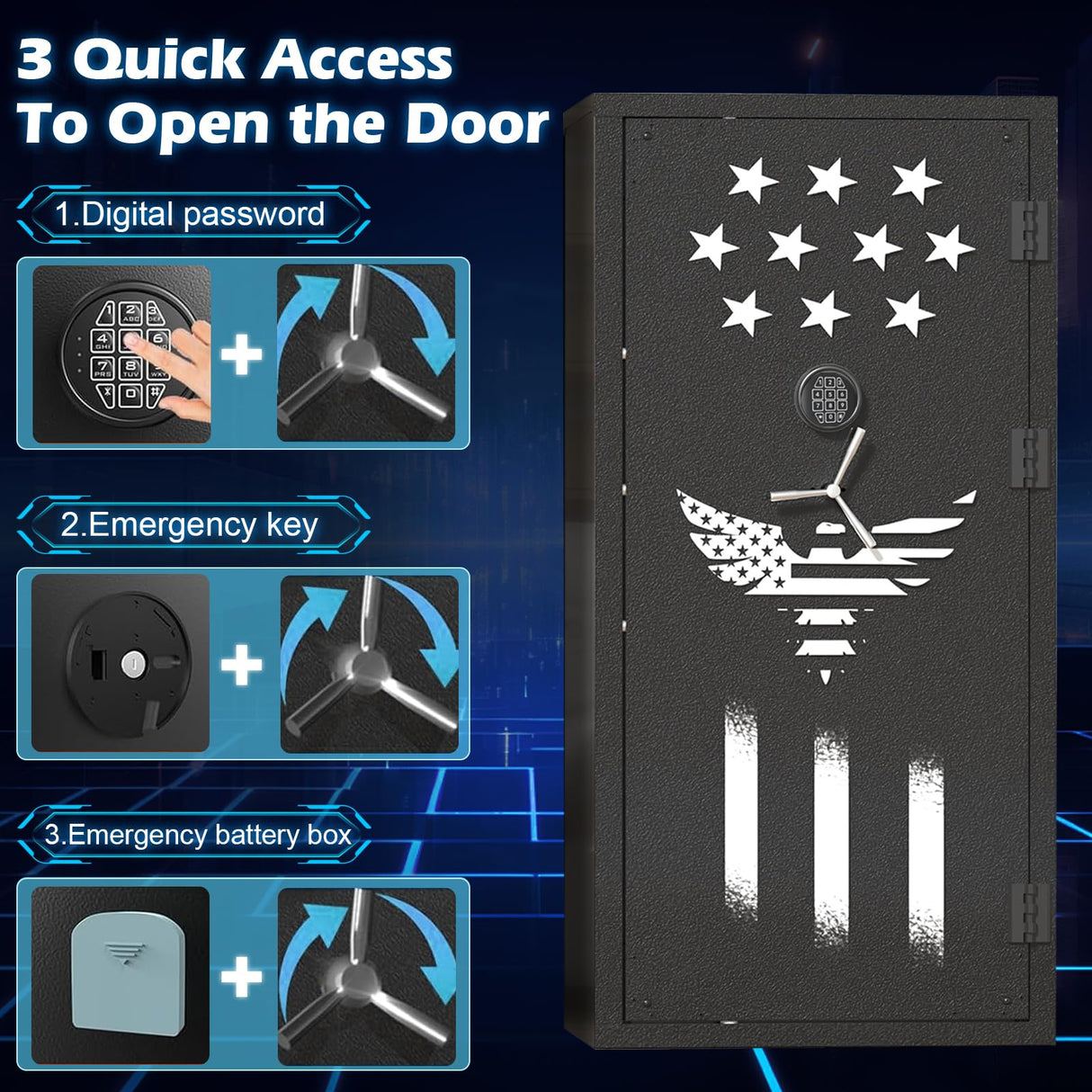 Large Rifle Safe, 30 Gun Safe for Rifle and Shotgun/Rifle Pistol Rack/Storage Pocket/Removable Shelf/Silent Mode/External Battery/LED,180° Open Door Panel Organizer Gun Cabinet Unassembled (Updated) TTSITG