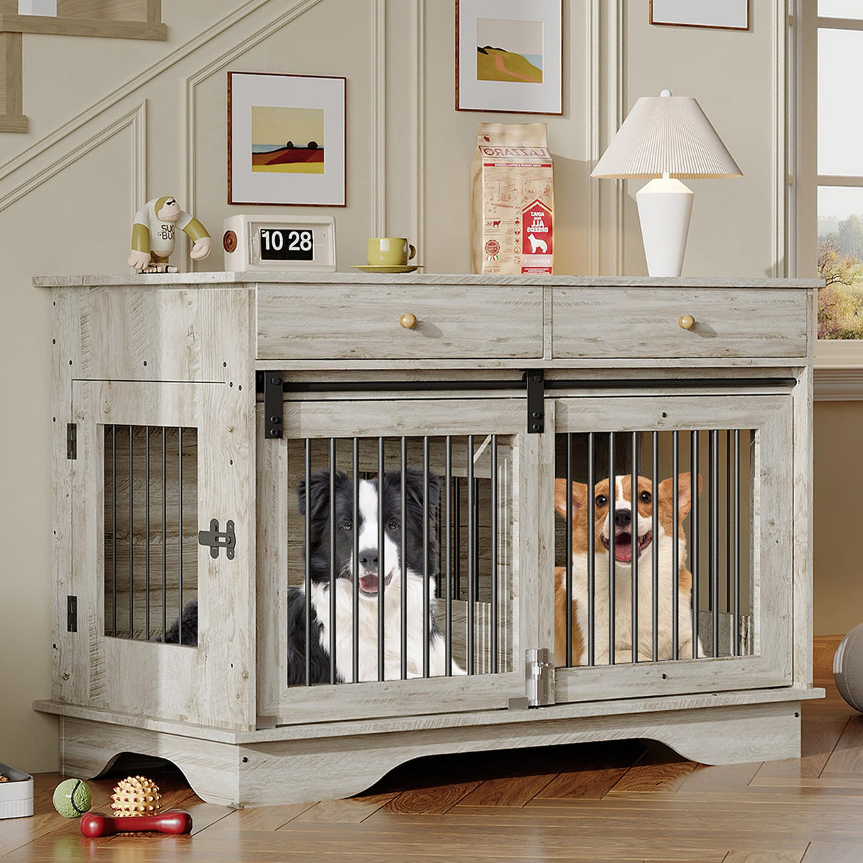 Large Dog Furniture Crate, 47 Inch Furniture Style Dog Crate with Removable Divier for Large/Medium/Small Dogs,Grey Garvee