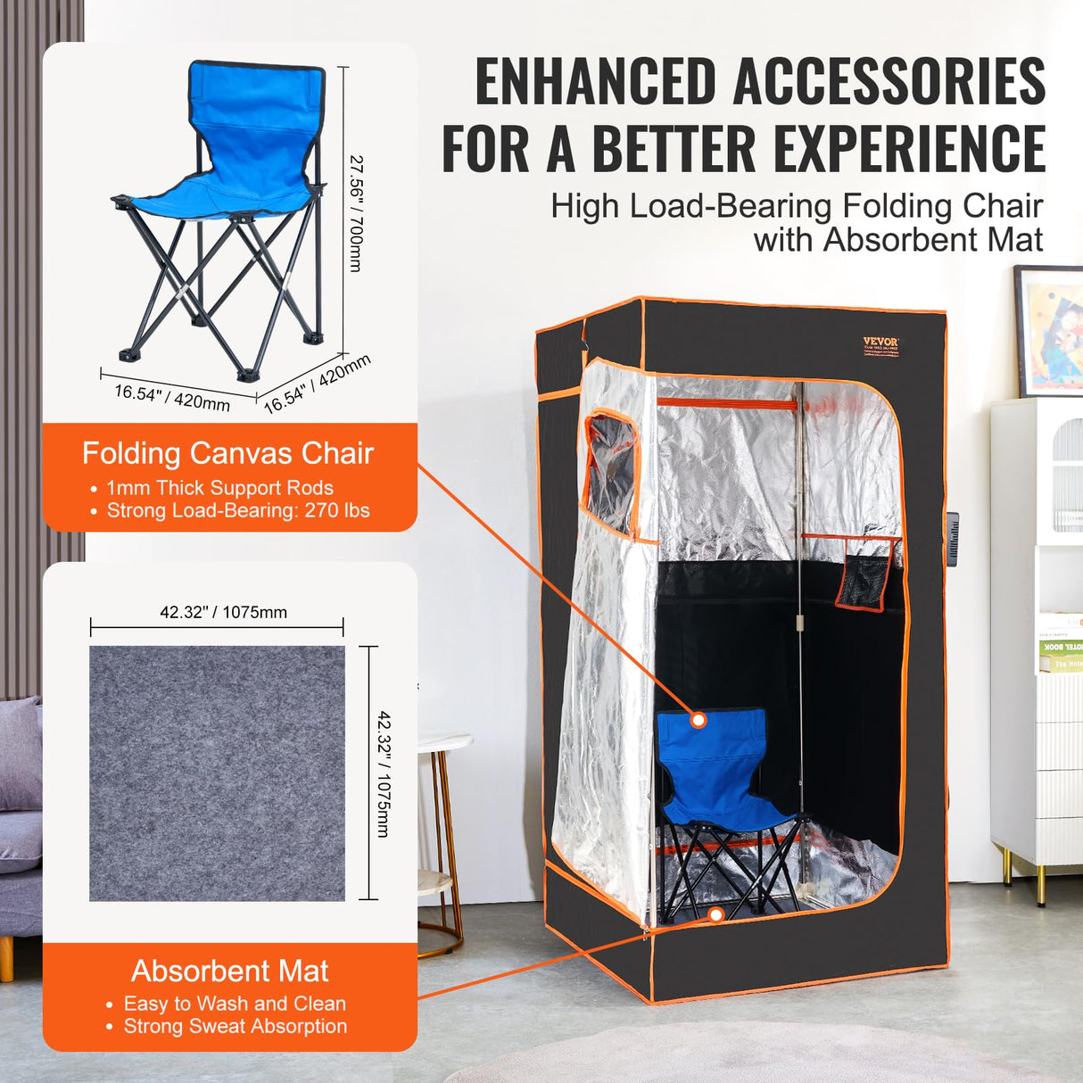 VEVOR Infrared Portable Sauna Tent, 1400W Personal Sauna Kit for Home Spa Heated Body Therapy, Time & Temperature Remote Control with Chair & Floor Mat & Storage Bag, Black, 2.9’x 2.9’x 5.8’ VEVOR