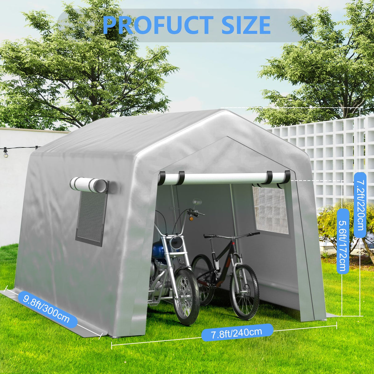 Jocoevol 8x10 ft Carport Heavy Duty Tent with Roll-up Windows, Portable Garage with Galvanized Steel Tubes, Car Canopy All-Season Tarp for Car Boat Truck Motorcycle Jocoevol