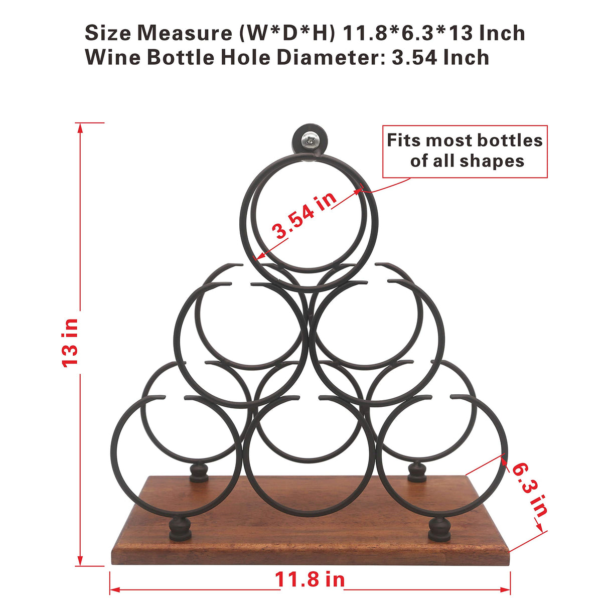 ALLCENER Countertop Wine Rack, Tabletop 6 Bottles Wood Wine Holder, Sturdy Handle, 3-Tier Rustic Classic Design, Simple Assembly, Wood & Metal (Copper) ALLCENER