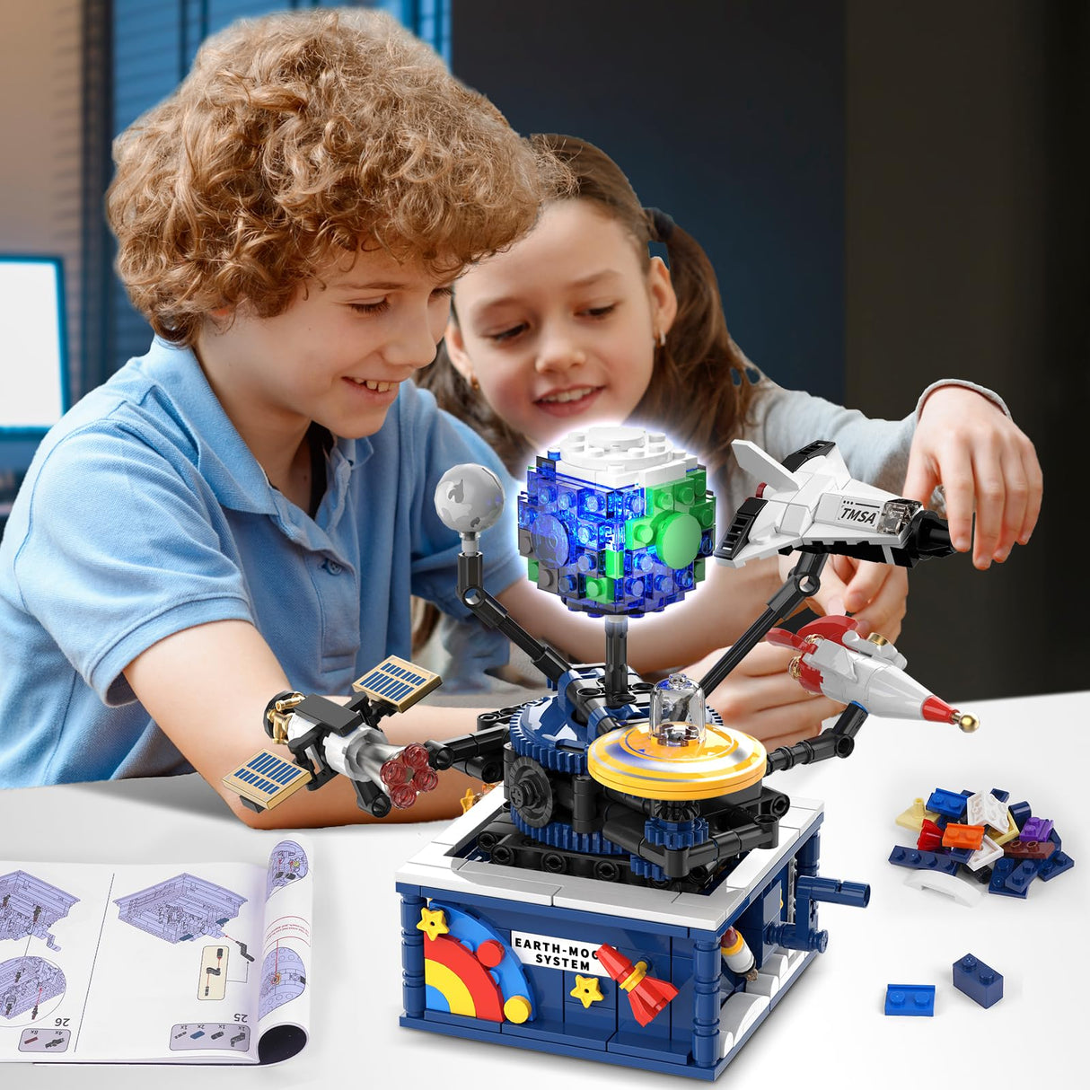 CUBIMANA Planet Rotatable Space Sets with Light - Earth & Moon Space Exploration Building Toys with Shuttle Spaceship Science Kits Building Blocks Gifts for Kids Age 8+ Years Old Boys Girls(554 PCS) CUBIMANA