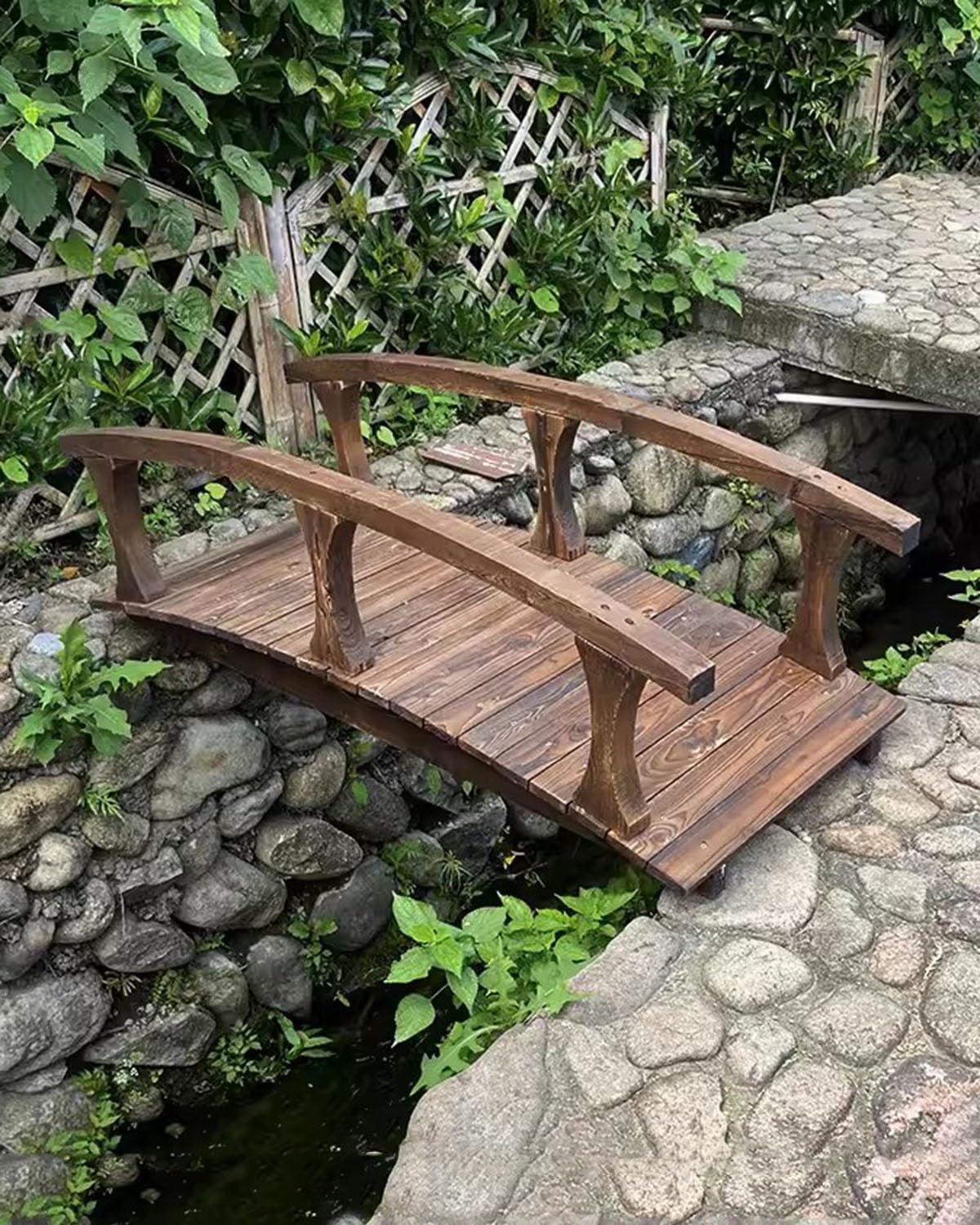 ZIMGOD Outside Curved Pond Bridges with Side Rails, Japanese Garden Bridge Decor for Yard Deck Patio, Classic Footbridge Pathway, Wooden Walkway Bridge ZIMGOD