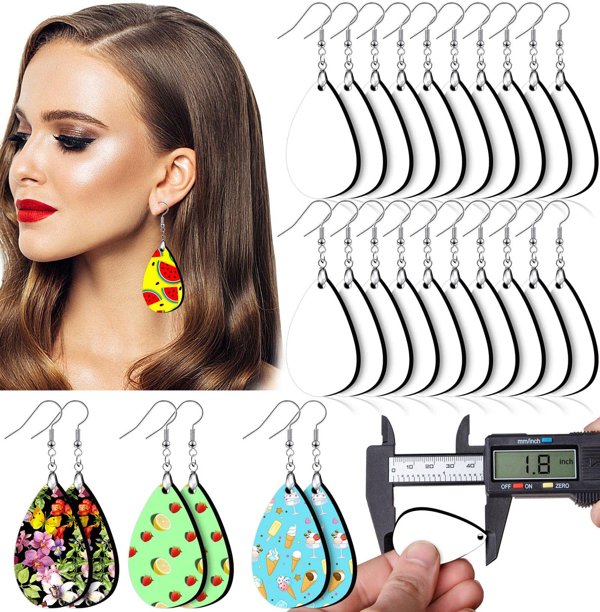 YGAOHF Sublimation Earring Blanks for Mom, 1.8" Lightweight Wood Earrings Blanks with Protective Film, Unfinished MDF Teardrop Earrings for Earring Making, DIY Halloween Mather's Day Easter Earrings YGAOHF