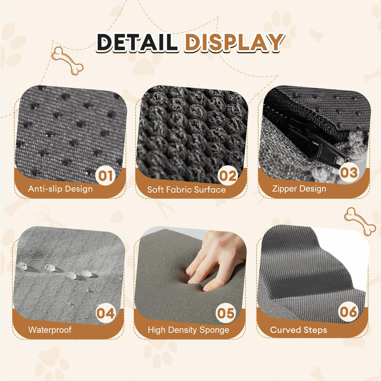 Romrol Dog Stairs Ramp for Beds Couches, Extra Wide Pet Steps with Durable Non-Slip Waterproof Fabric Cover, Dog Slope Stairs for Small Dogs and Cats or Pets Friendly, 3-Tiers ROMROL