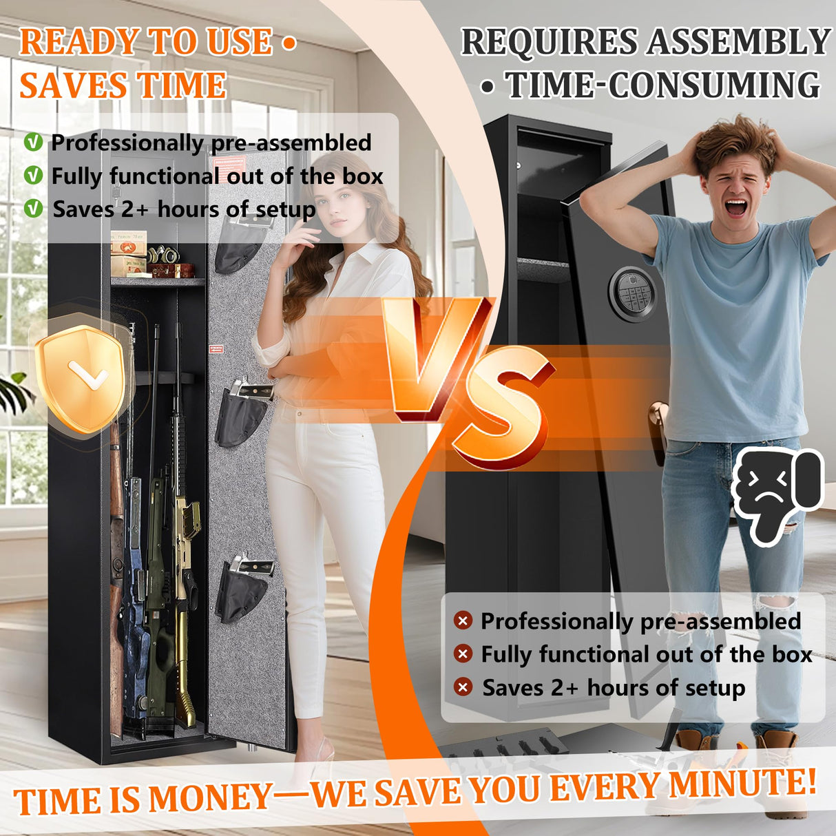 8-12 Gun Safe for Rifles and Pistols, Biometric Rifle Safe with Quick Access Fingerprint & Digital Keypad, Heavy Duty Steel Gun Cabinet with LED Light and No Assembly Required Marcree