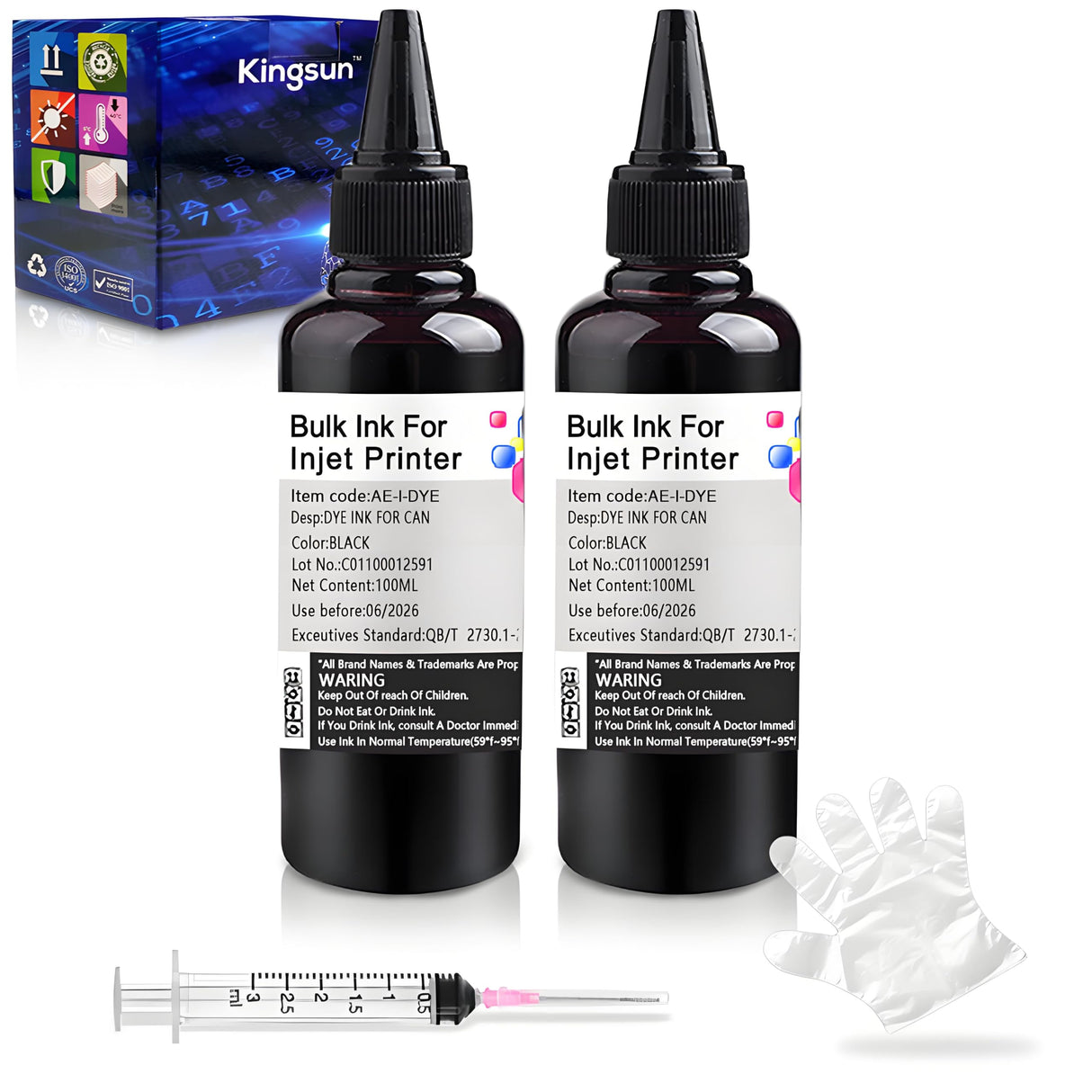 KSUMEI Ink Refill Kit for Canon 210 240 243 245 250 270 280 CL 241 244 246 251 271 281XL PGI-225 CLI-226 PGI-1200 PGI-2200 Ink Cartridge Bottle (2*Black, 100 ml) KSUMEI