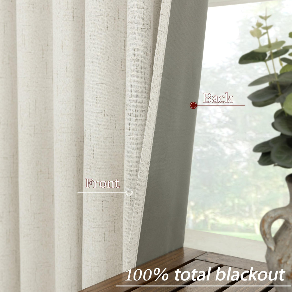 KOUFALL 108 Inch Curtains,Blackout Linen Textured 9 FT Black Out Room Darkening Living Room Drapes 108 Inches Long 2 Panels KOUFALL