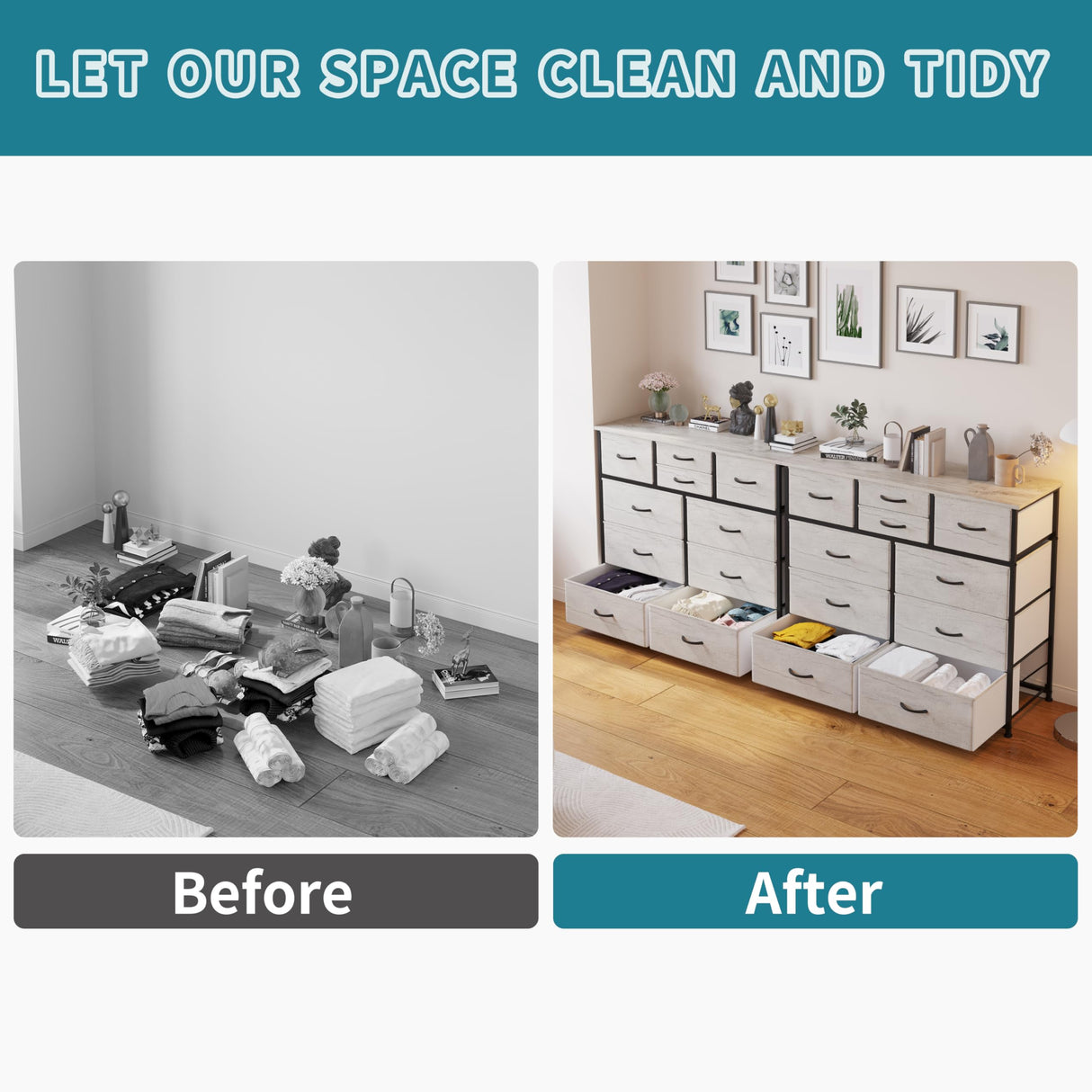 LUMTOK 10-Drawer Dresser, Fabric Storage Dresser Drawers for Bedroom, Hallway, Nursery, Closets, Steel Frame, Wood Top, Easy Pull Handle (Greige) LUMTOK