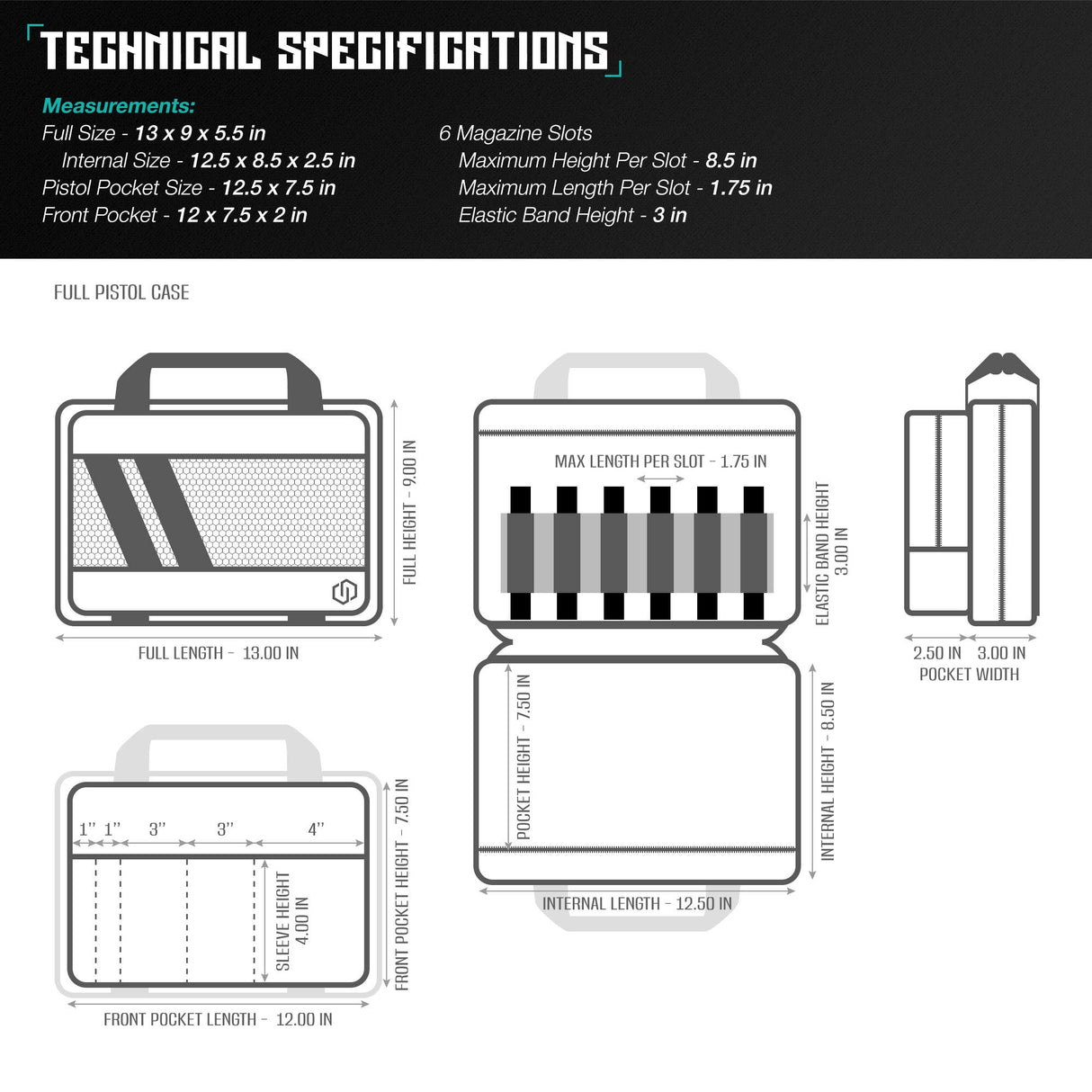 Savior Equipment Specialist Series Tactical Double Scoped Handgun Firearm Case Pistol Bag for Outdoor Hunting Shooting Range, Lockable Compartment, Additional Magazine Storage Slots Savior Equipment
