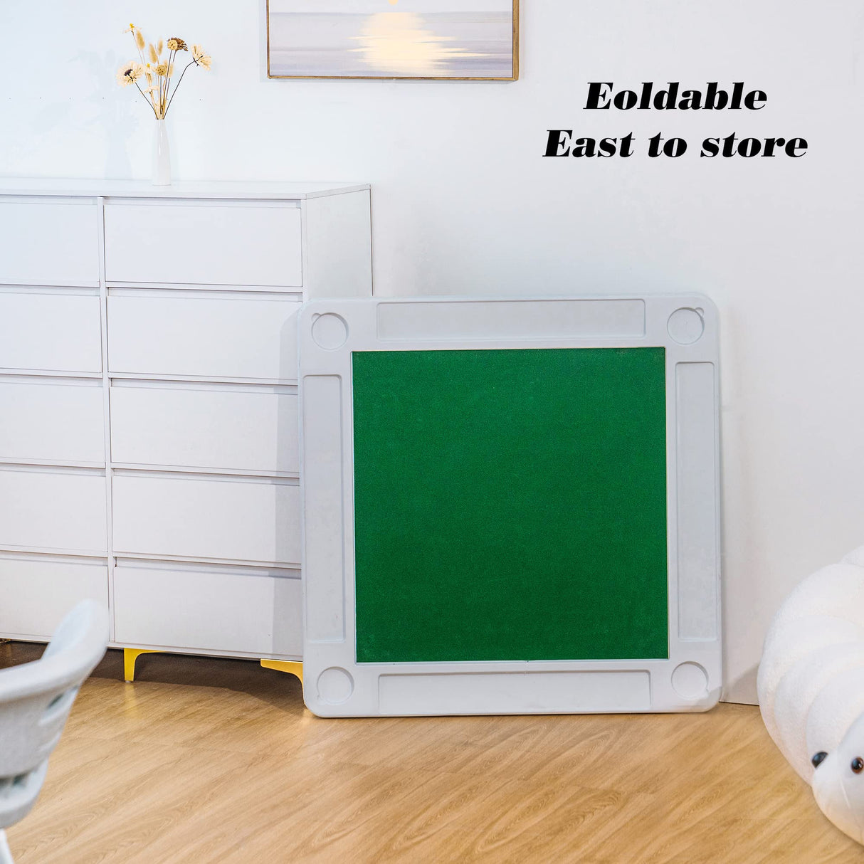 Allpop 35.4’’ Folding Mahjong Table, Square 4 Player Card Game Table with Longer Chip Trays, Cup Holders & Green Professional Tabletop for Domino, Poker, Jigsaw Puzzles Allpop