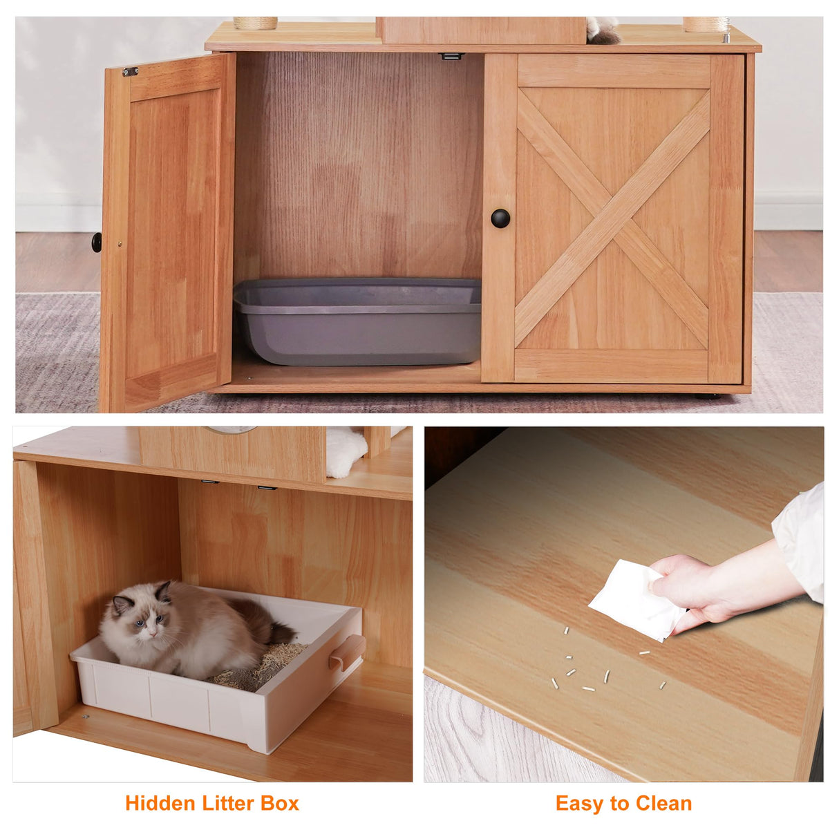 Heybly Cat Tree with Litter Box Enclosure for Indoor Big Cat, Cat Tower for Large Cats 20 lbs Heavy Duty,Modern Cat Condo Furniture with Scratching Posts, Walnut HCT110WB Heybly