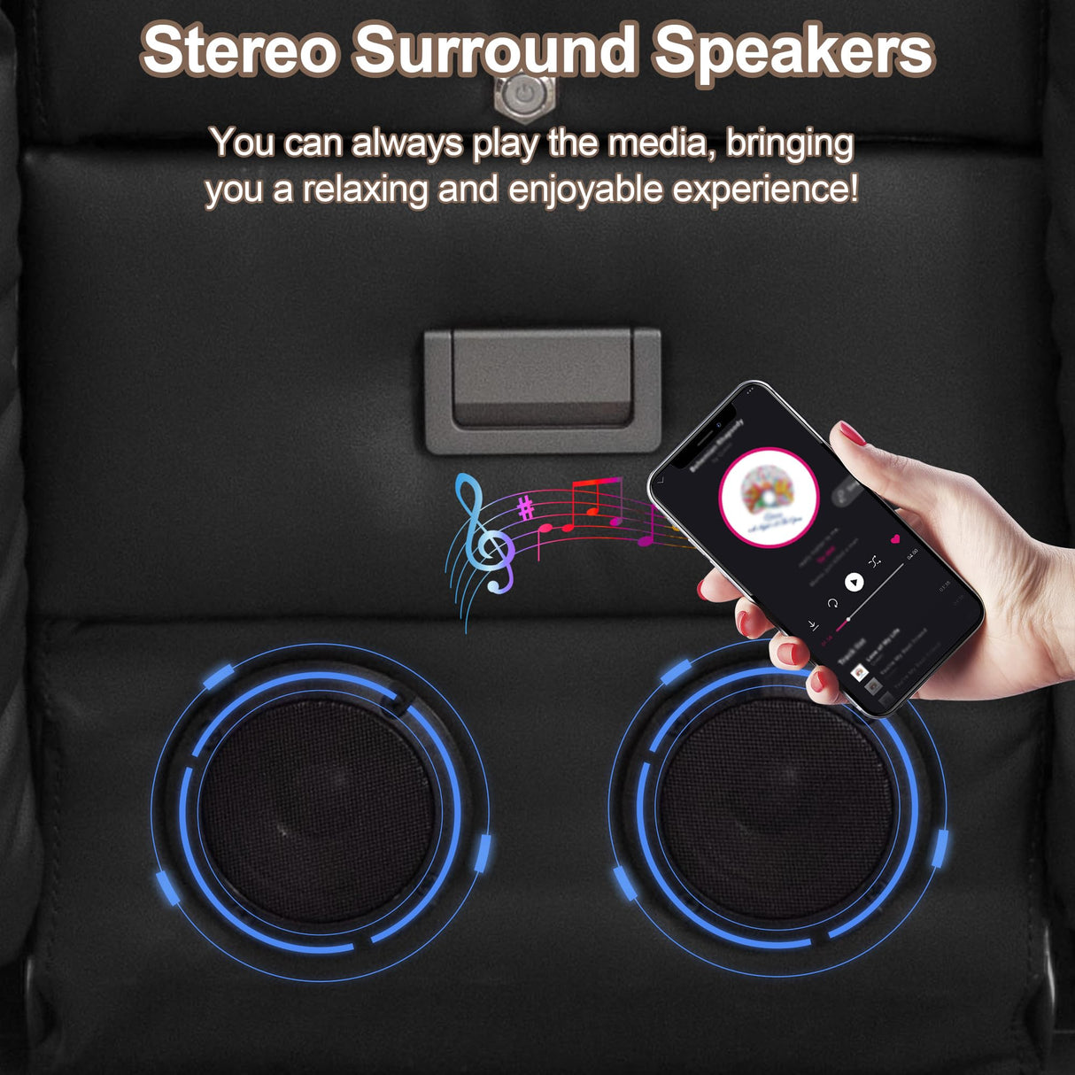 TUNYI Power Recliner Chair with Massage & Heat, Faux Leather Recliner Sofa Chair with LED Light, Home Recliner Theater Seating with USB Port/Lumbar Pillow/Cup Holder/Side Pocket (Black, Loveseat) TUNYI