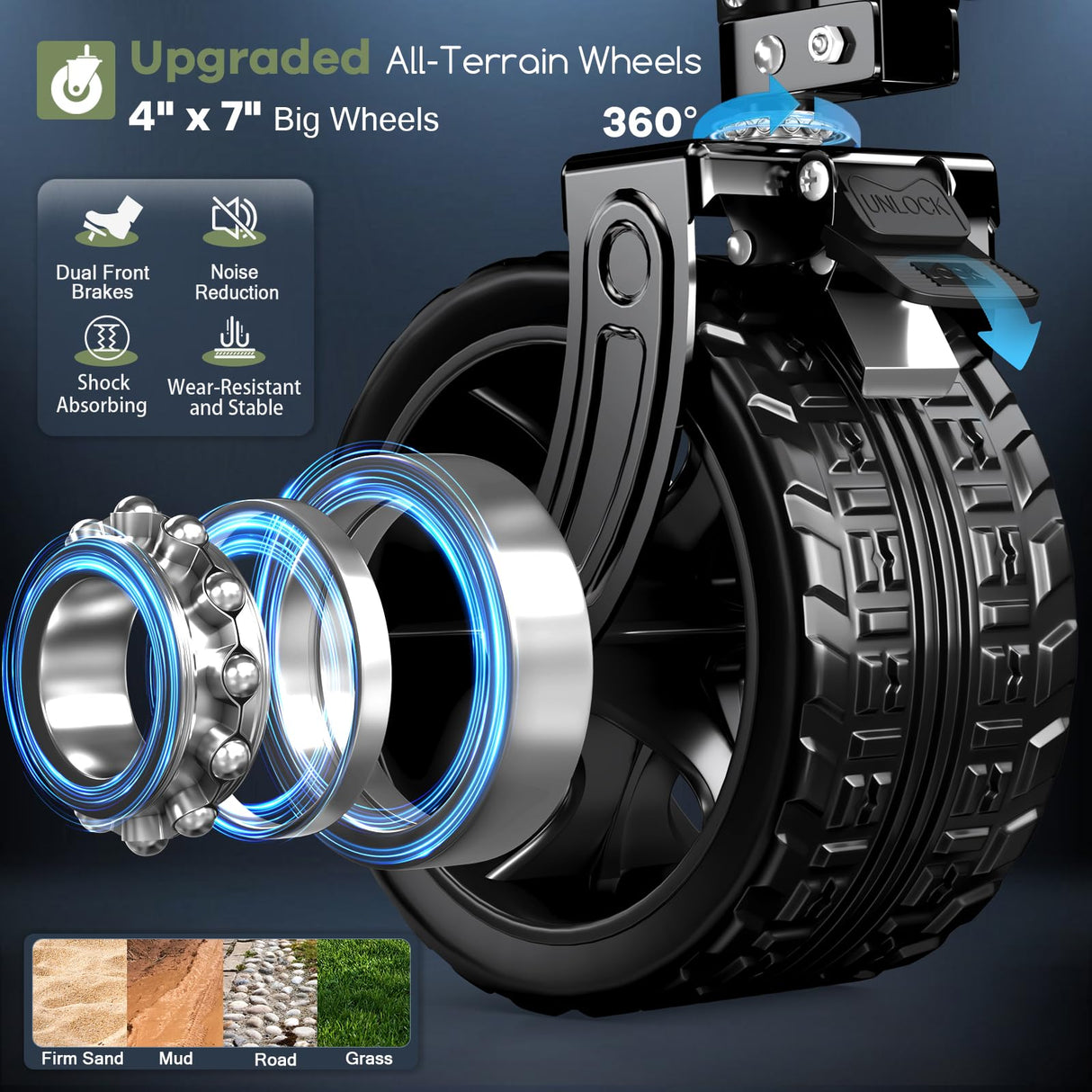 Hikemoon Collapsible Wagon Cart Foldable, 460LB Weight Capacity 220L Heavy Duty Folding Beach Wagon with Big All-Terrain Wheels, Utility Wagon for Groceries, Shopping, Garden, Sports, Camping, Black HIKEMOON