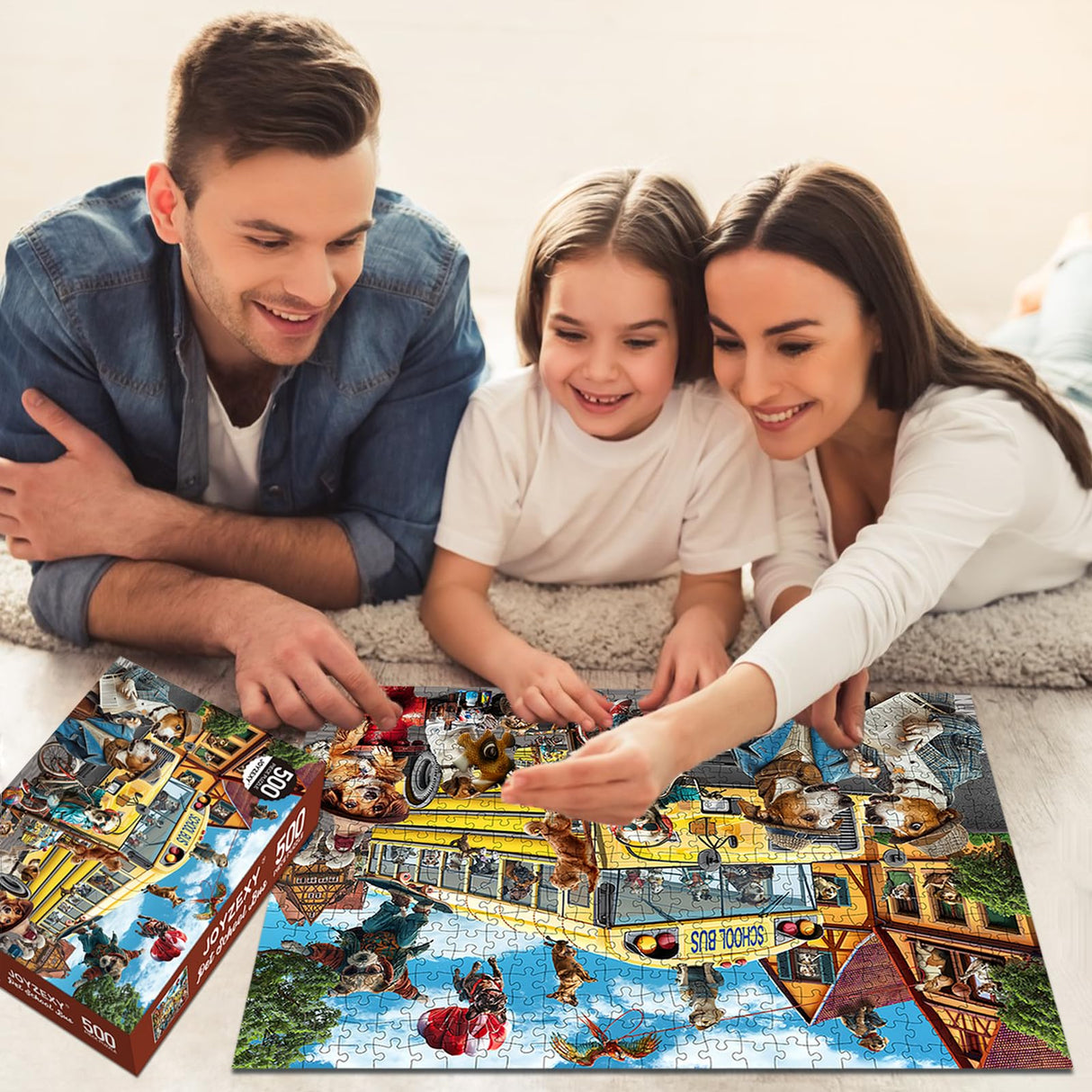 JOYZEXY Puzzles for Adults 500 Pieces, Pet School Bus 500 Piece Puzzle Family Game Funny Dog Jigsaw Puzzles JOYZEXY