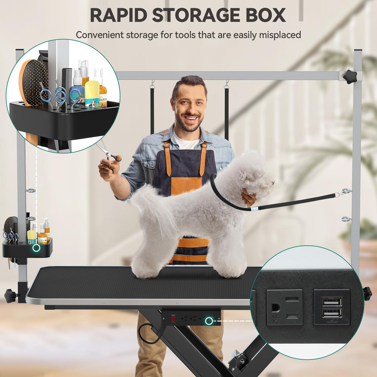 YITAHOME 49 Inch Professional Electric Dog Grooming Table, w/Leveling Wheels Grooming Table for Dogs at Home, w/Aluminum Large Dog Grooming Station, Anti Slip Tabletop & Tool Organizer Black YITAHOME