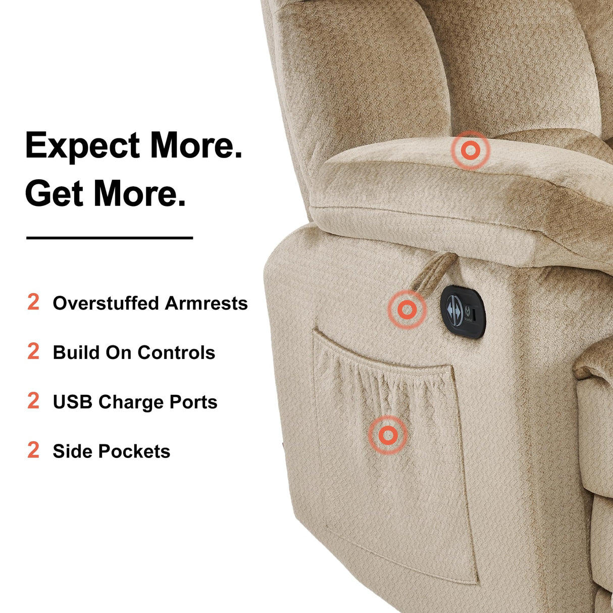 MCombo 58.7" Zero Gravity Power Loveseat Recliner with Heat and Vibration Massage, Reclining Loveseat Sofa with USB Ports for Living Room, Fabric 6237 (Beige) MCombo