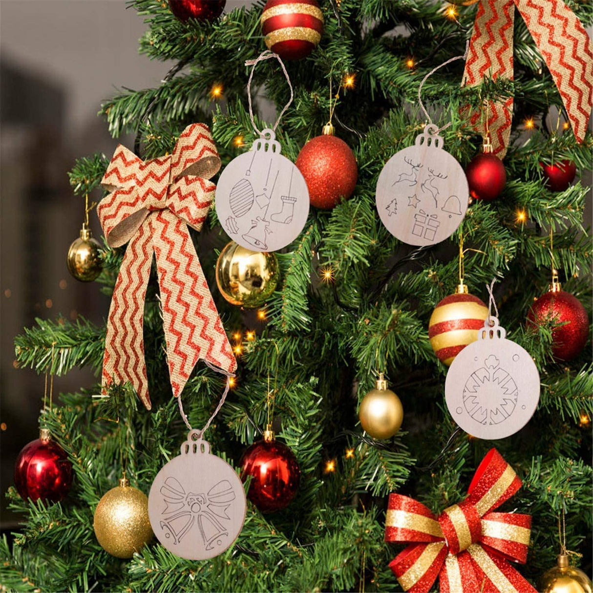 60Pcs Wood Slices,3.5" Wooden Christmas Ornaments,Unfinished Predrilled Wood Circles for Crafts Centerpieces,DIY Round Wooden Discs Hanging Decorations (3.5 Inches-60) KOOCHOICE