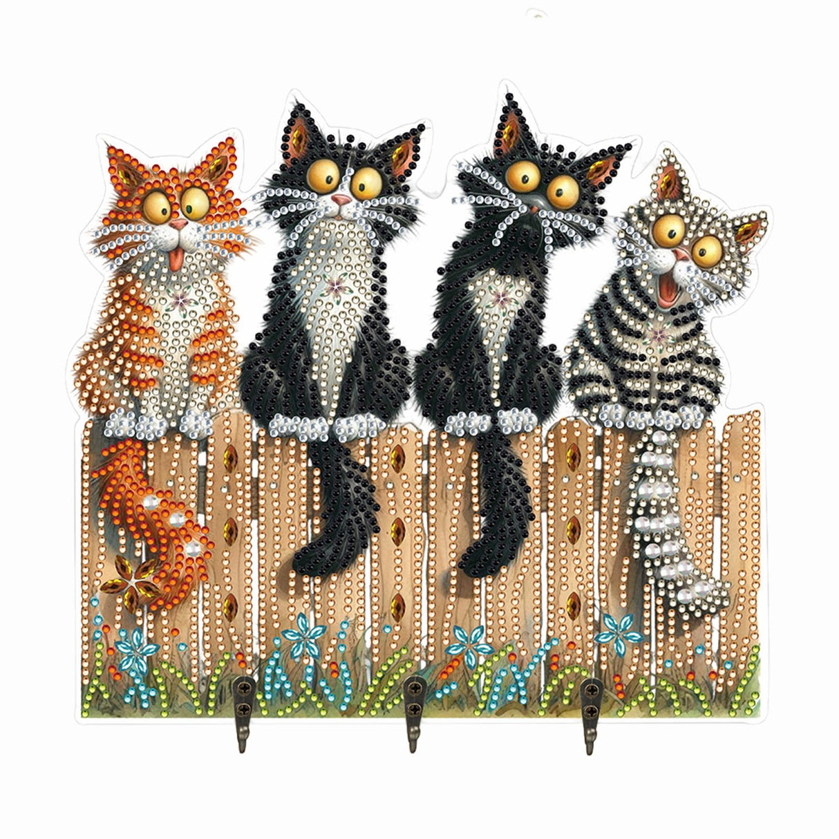Sulunmo Diamond Art Kits for Adults, DIY Diamond Painting Key Holder for Wall Hooks for Hanging Keys, Sunglasses, Bag(Crazy Kitten-6) Sulunmo