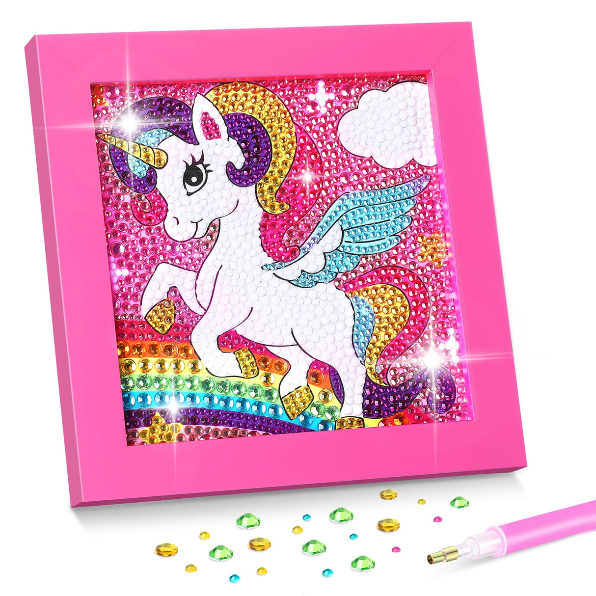 SATINIOR Diamond Gem Kits with Frame for Kids 5D Cute Unicorn Party Favors Diamond Art Crafts DIY 5D Painting Art Kits for Christmas Girls Boys 6 8 10 12 Birthday Embroidery Gifts Party Decorations SATINIOR