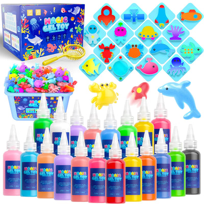 Flooyes Magic Gel Water Pets Elf Toy Kit, Aqua Water Gel Kit for Kids, Creative Squishy Maker Toy with 20 Magic and 16 Shape Molds Pets, Birthday Gifts Crafts DIY for Kids, Make Your Own Squishies