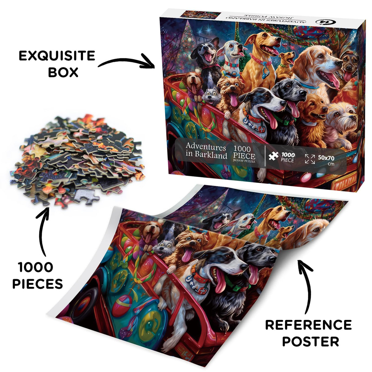 Dog Jigsaw Puzzle for Adults, Funny Puppy Jigsaw Puzzles 1000 Piece, Colorful Animal Puzzles Fun Cool Silly Puzzle BBOLDIN