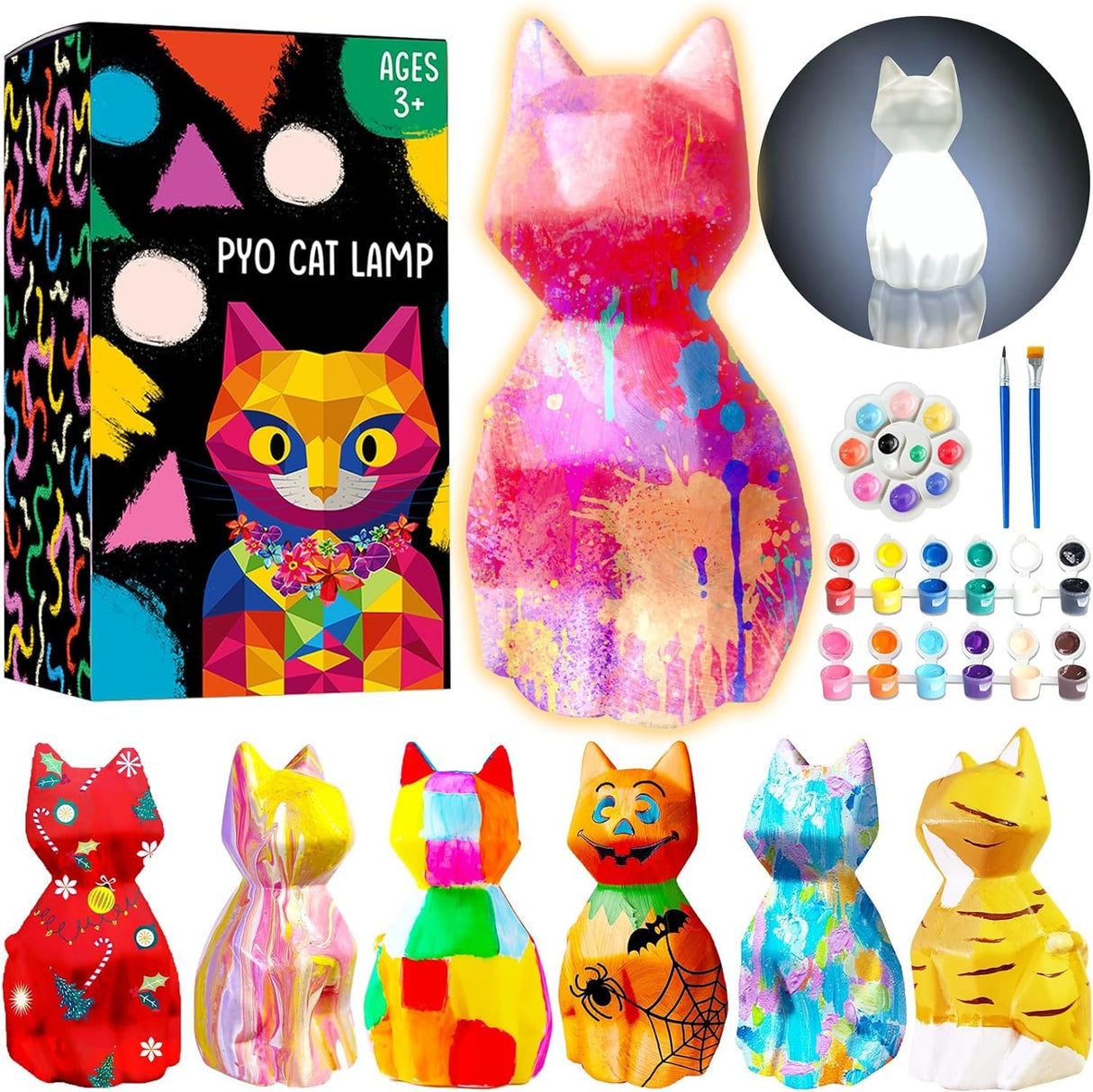 Goodyking Paint Your Own Cat Lamp Kit, DIY Cat Crafts Night Light, Painting Kit Arts & Crafts for Kids Ages 8-12, Art Supplies Birthday Party Valentine Gift for Teens Girls Boys Age 3 4 5 6 7 8+ Goody King
