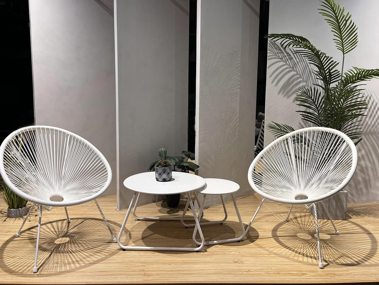 Meluvici Patio Outdoor Coffee Table Set of 2, Weather Resistant Steel Round End Tables, Outdoor Nesting Table for Patio, Balcony, Bistro and Indoor, White Meluvici