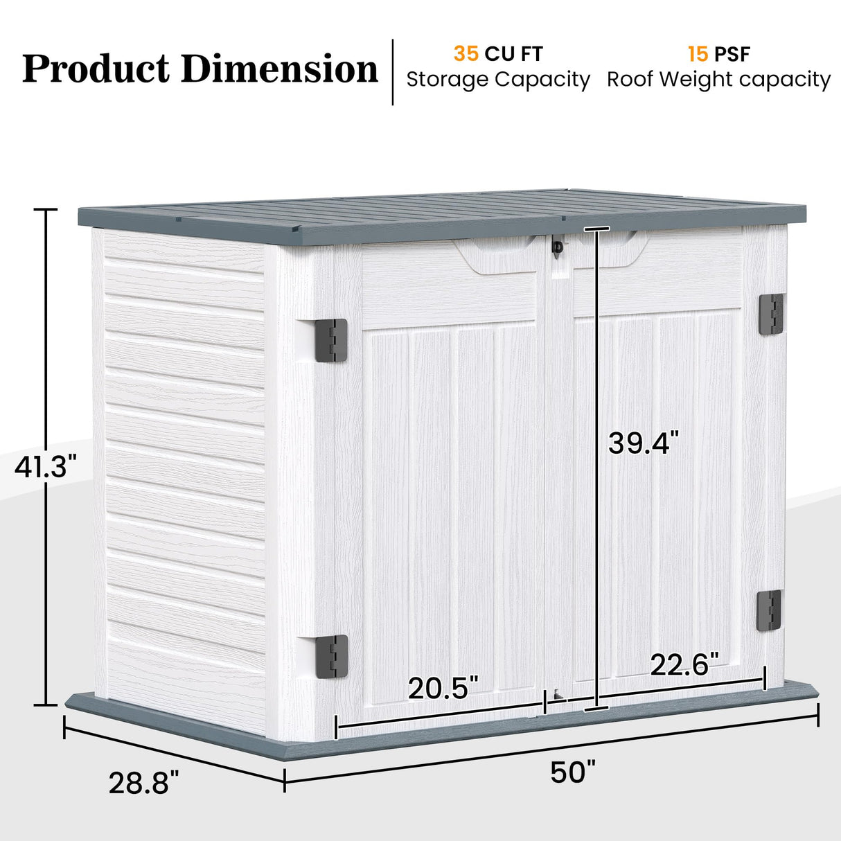 UDPATIO Outdoor Storage Cabinet 35 Cu Ft, Resin Horizontal Outdoor Trash Can Storage Box Lockable Shed 4 x 2 ft for Garbage, Garden Tools, Lawn Mowers UDPATIO